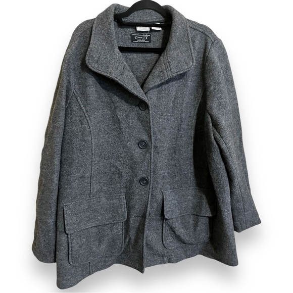 LL Bean Bellandi Italian Wool Coat Women's Size 3X Button Gray Peacoat - Picture 1 of 4